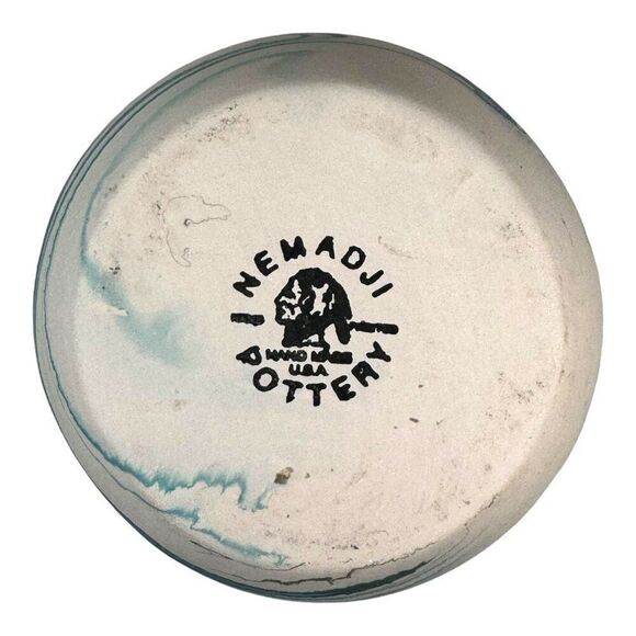 Nemadji Pottery Vase Vintage Blue Green Swirls 7" Tall Teal Turquoise Southwest - Picture 5 of 6